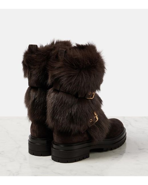 Gianvito Rossi Black Maverick Shearling-Trimmed Suede Biker Boots