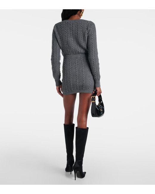 Alessandra Rich Gray Cable-Knit Wool Miniskirt