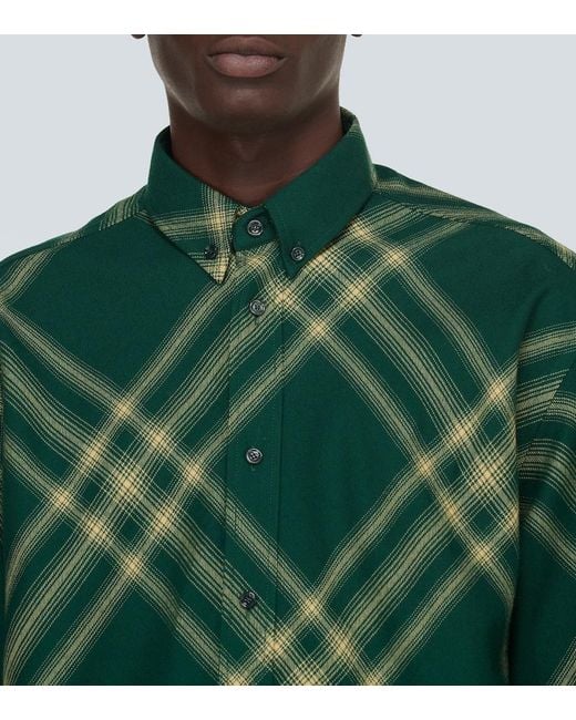Burberry Green Check Wool Shirt for men