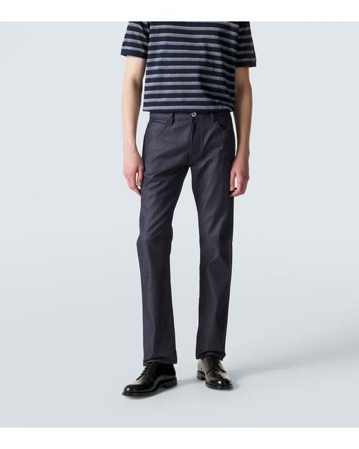 Giorgio Armani Blue Cotton And Silk-Blend Straight Jeans for men