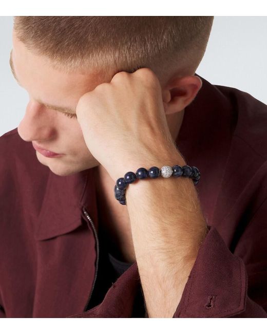 Sydney Evan Blue 14Kt Beaded Bracelet With Diamonds for men