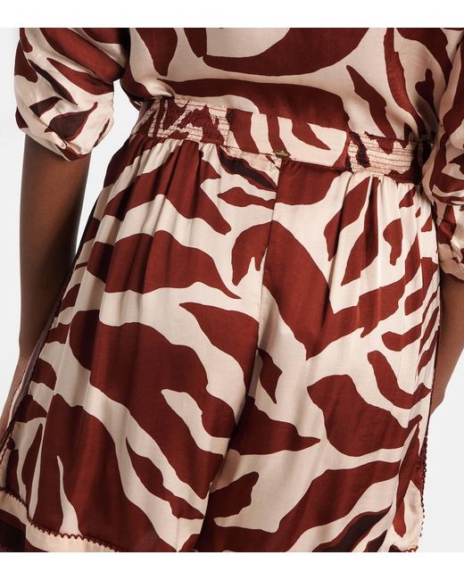 Poupette Red Isabelle Printed Satin Shorts