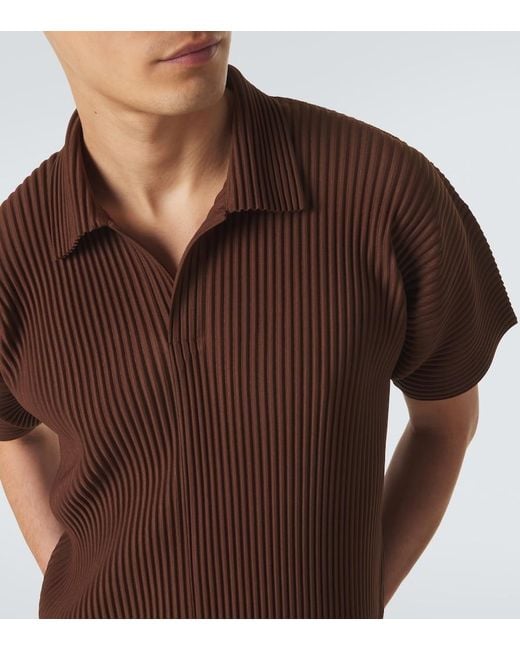 Homme Plissé Issey Miyake Brown Color Pleats 2 Polo Shirt for men