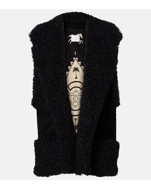 Johanna Ortiz Black Shearling-Trimmed Suede Vest