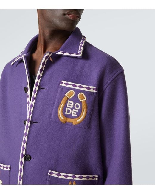 Bode Purple Bronco Embroidered Wool Jacket for men