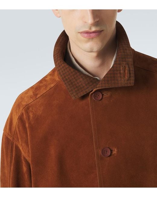 Zegna Brown Suede Bomber Jacket for men