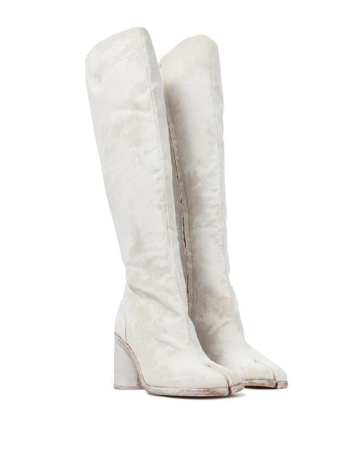 Maison Margiela White Tabi Linen Knee-high Boots