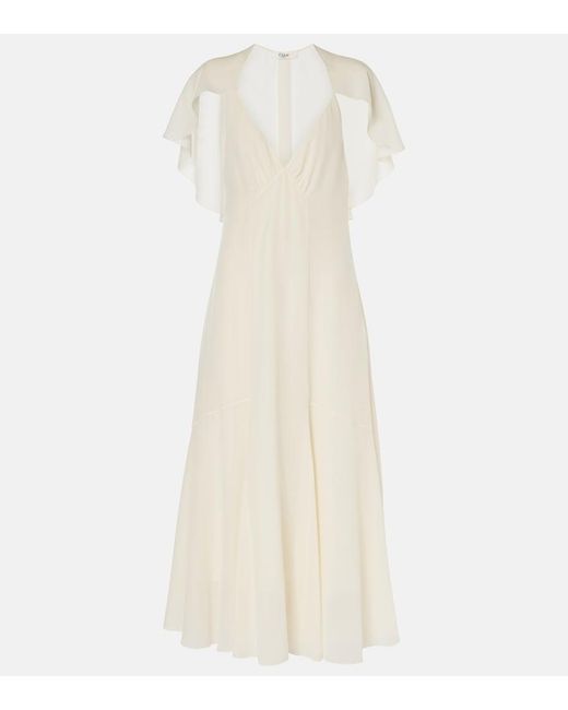 Chloé White Silk Chiffon Midi Dress