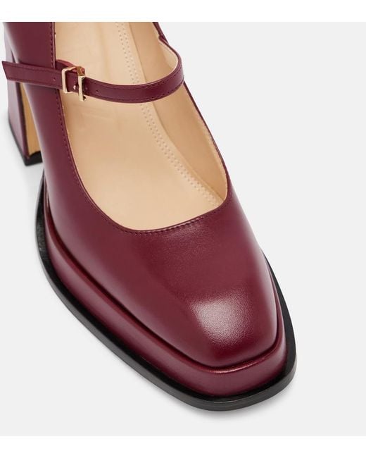 Souliers Martinez Red Casilda Leather Mary Jane Pumps