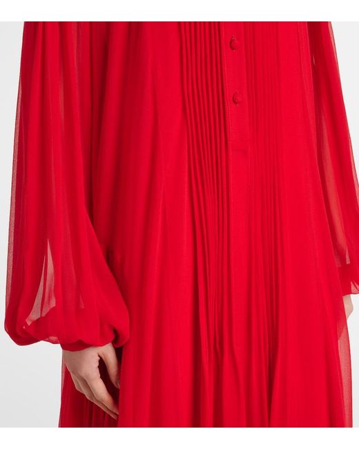 Costarellos Red Clarinda Pleated Silk Georgette Maxi Dress
