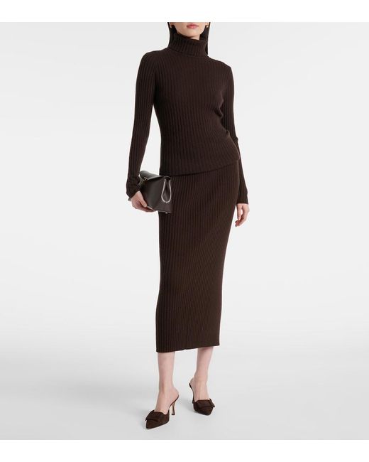 Jardin Des Orangers Brown Ribbed-Knit Cashmere Maxi Skirt