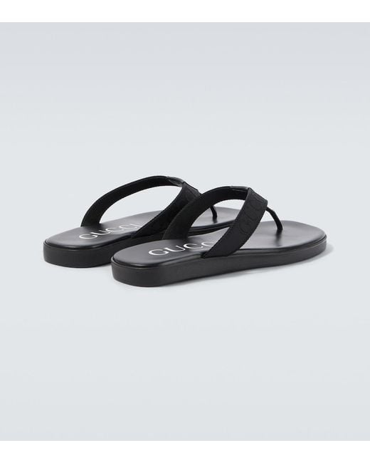 Gucci Brown Logo Canvas And Leather Thong Sandals for men