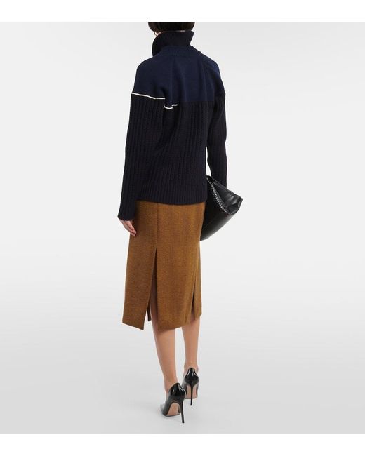 Pullover in lana con doppio colletto di Victoria Beckham in Blue