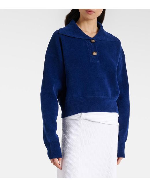 Victoria Beckham Blue Cropped Cotton-Blend Velvet Sweatshirt