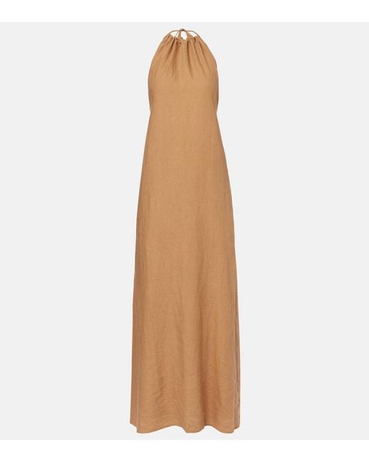 Nili Lotan Natural Lelia Halterneck Linen Maxi Dress