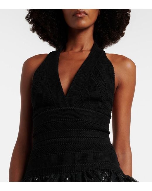 Elie Saab Black Sequined Macrame Gown