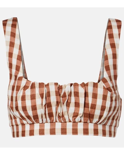 Faithfull The Brand White Ida Gingham Linen Crop Top