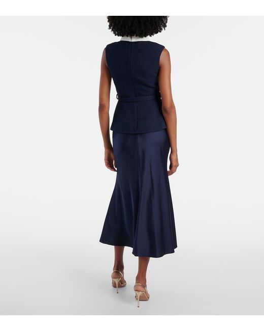Vestido Midi De Punto Boucle Y Saten Self-Portrait de color Blue