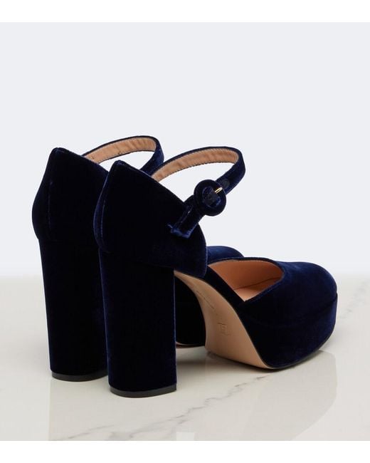 Gianvito Rossi Blue Velvet Platform Pumps