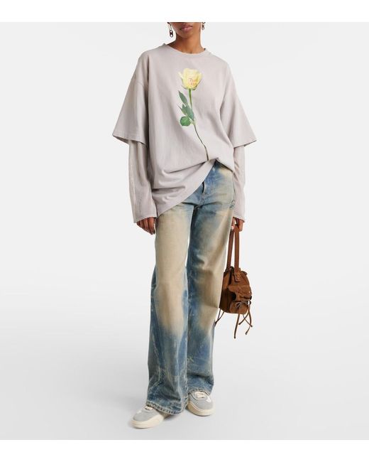 Acne White Suede-Trimmed Leather Sneakers