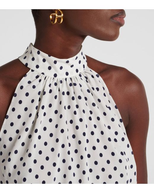 Veronica Beard White Kovi Polka-Dot Silk-Blend Top