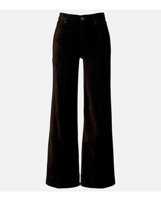 FRAME Black Le Slim Palazzo Cotton-Blend Velvet Wide-Leg Pants