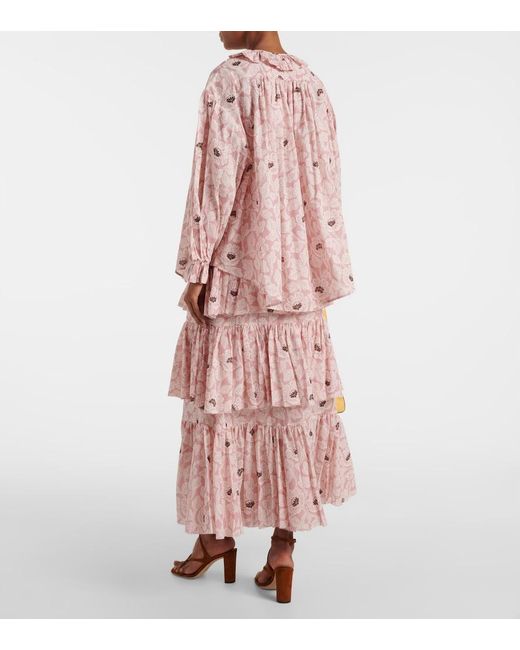 Zimmermann Pink Ottie Ruffled Floral Cotton Top