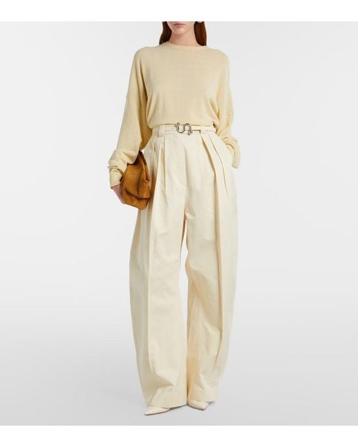 Sportmax Natural Idoneo Cotton Gabardine Wide-Leg Pants