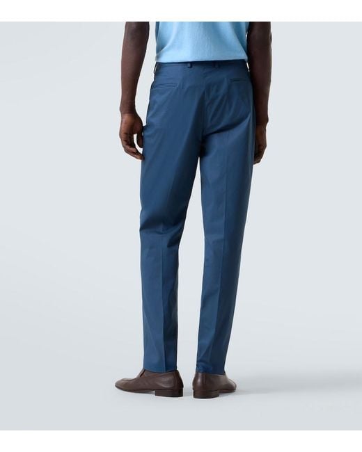 Zegna Blue Cotton Straight Pants for men