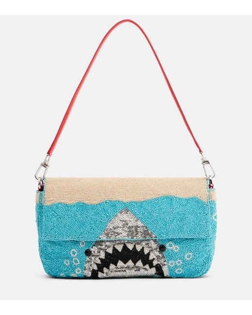 Staud Blue Tommy Beaded Shoulder Bag