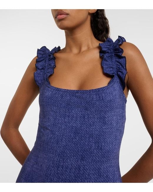 Karla Colletto Blue Nori Ruffled Denim Swimsuit