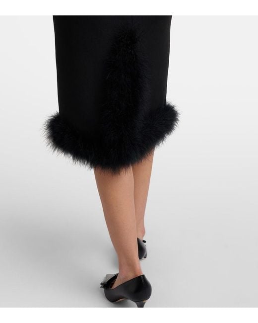 Valentino Black Crepe Couture Feather-Trimmed Midi Skirt