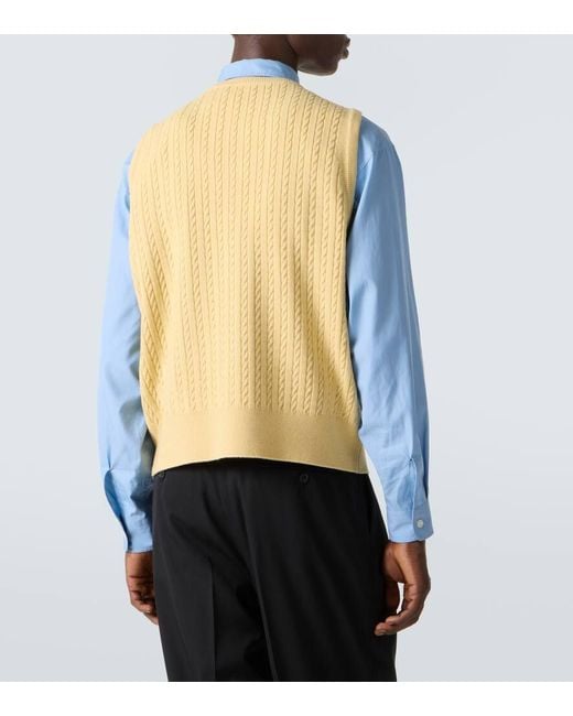 Auralee Yellow Cable-Knit Wool Vest for men