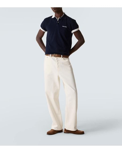 Miu Miu Blue Logo Cotton Pique Polo Shirt for men
