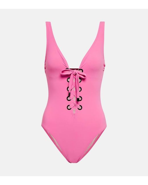 Karla Colletto Pink Lucy Lace-up Swimsuit