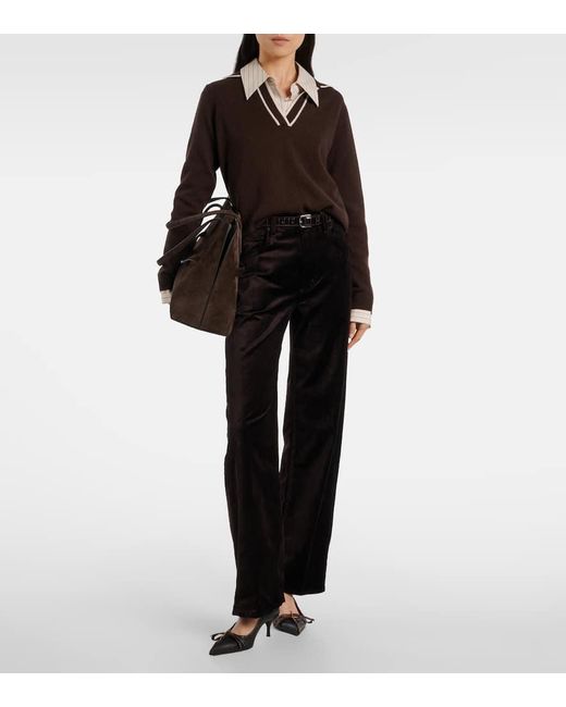 Citizens of Humanity Black Ayla Cotton-Blend Velvet Straight Pants