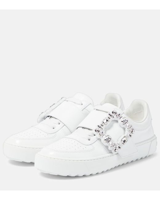 Roger Vivier White Very Vivier Embellished Leather Sneakers