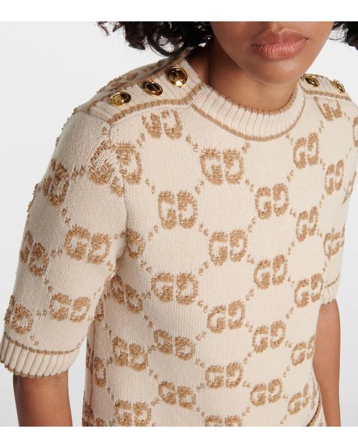 Gucci Natural GG Bouclé Jacquard Wool Dress