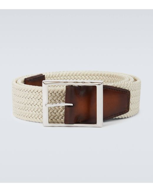 Berluti Brown Classic Woven Leather-trimmed Belt for men