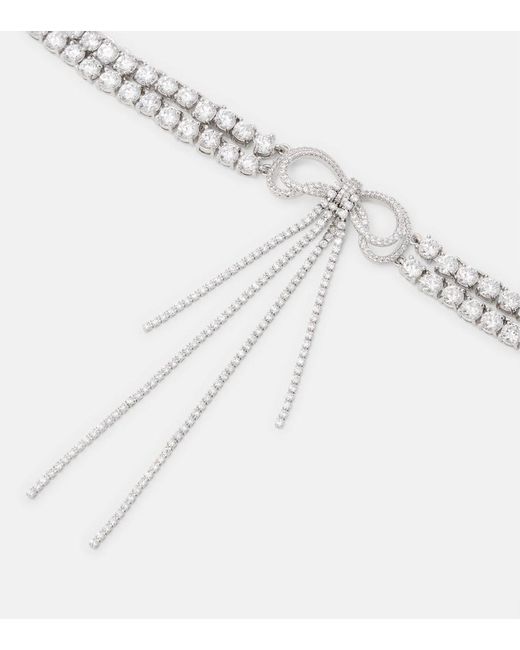 Self-Portrait White Bow Crystal-Embellished Choker