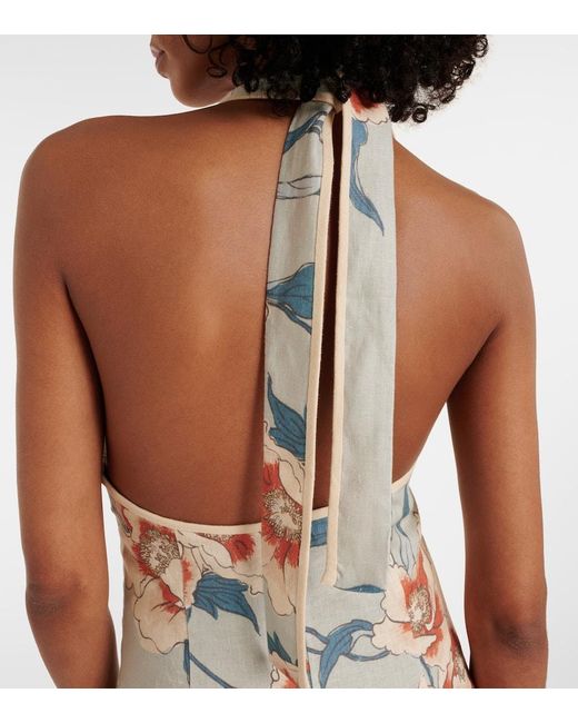 Vestido Largo De Lino Floral Sir de color Metallic