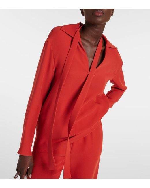 Valentino Red Tie-Neck Silk Blouse