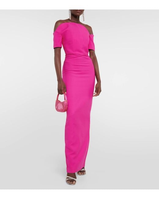 Roland Mouret Pink Asymmetric Wool-blend Maxi Dress