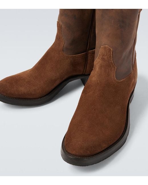 RRL Brown Suede And Leather Cowboy Boots for men