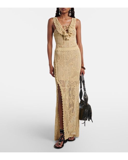 Isabel Marant Natural Ornella Beaded Crochet Maxi Dress