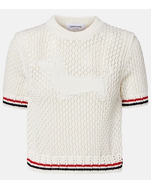 Thom Browne White Jacquard Cotton Sweater