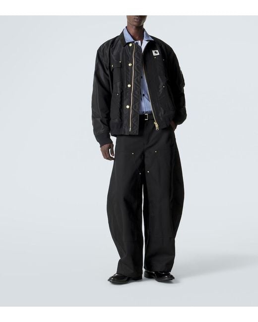 Sacai Black X Carhartt Wip Cotton Barrel-Leg Pants for men