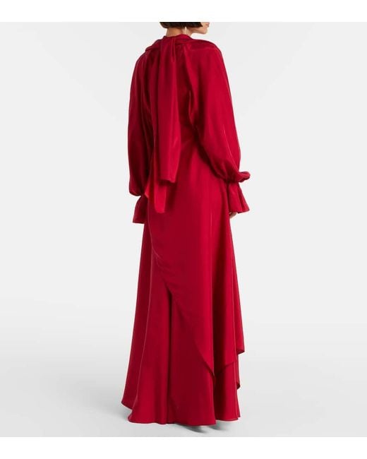 Alexander McQueen Red Draped Floral-Applique Silk Gown