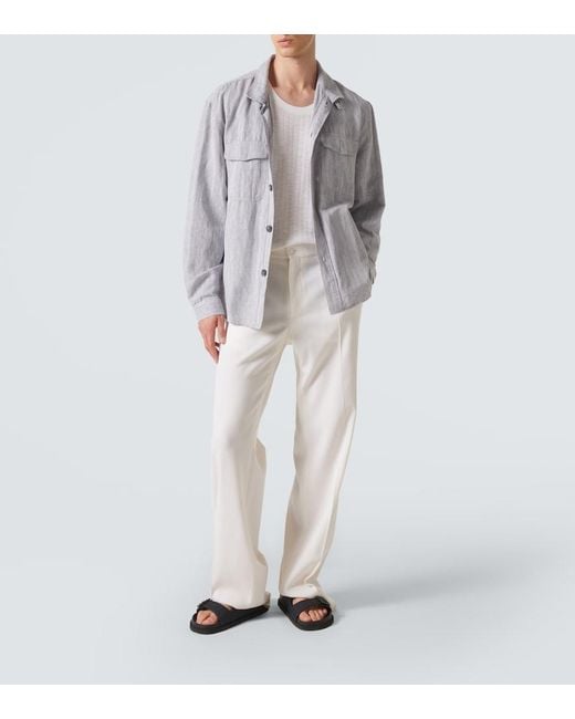 Frescobol Carioca Gray Nuno Cotton And Linen Overshirt for men