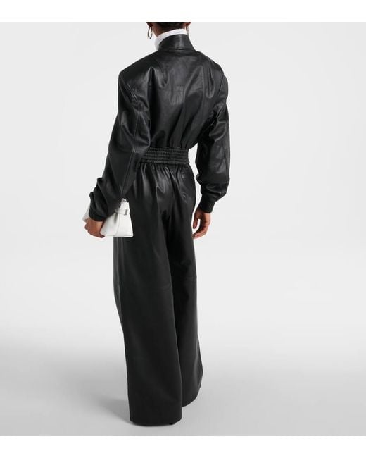 Wardrobe NYC Black Cropped-Bomberjacke Aus Leder